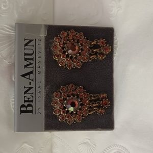 Ben-Amun clip on amber brown crystal earrings